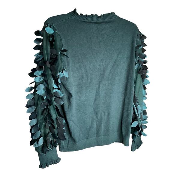 Sioni Milano Sweater Winter Green Embellished Sleeve Frill Neck Womens Large NWT - Picture 2 of 5